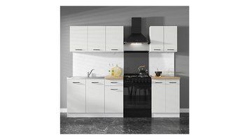 Кухня 180 см Junona Line BRW, кухонный гарнитур 1,8 м Black Red White белый меловой глянец фото - Купить Кухни BLACK RED WHITE в эпицентре мебели GerborDesign.com.ua