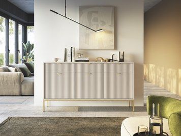 Комод Perfect Home Нова / Nova 3-дверний з 3 шухлядами і золотими ніжками KSZ154 кашемір фото - Купити Комоди PERFECT HOME в епіцентрі меблів GerborDesign.com.ua