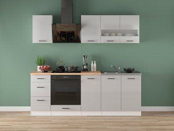 Кухня 220 см Junona Line BRW, кухонний гарнітур 2.2 м Black Red White білий / світло-сірий глянець фото - Купити Кухні BLACK RED WHITE в епіцентрі меблів GerborDesign.com.ua