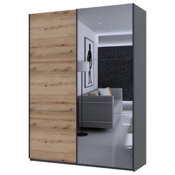 Шафа-купе G-Кайзер Doros (Дорос) 1 ДСП / 1 Дзеркало 180х60х240 графіт / дуб евок фото - Купити Шафи-купе DOROS | ДОРОС в епіцентрі меблів GerborDesign.com.ua