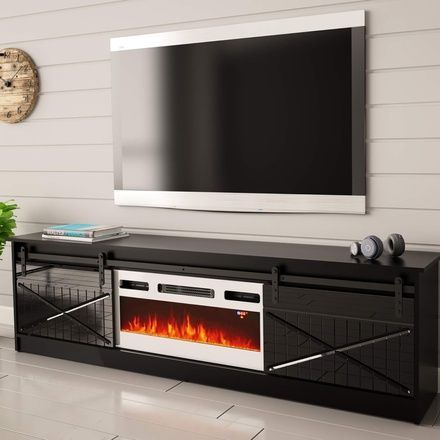 Тумба під телевізор з білим електрокаміном Granero Cama Meble, чорний