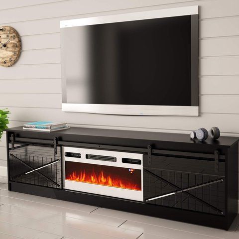 Тумба під телевізор з білим електрокаміном Granero Cama Meble, чорний CAMA-GRANERO-RTV-KW-BLACK фото 1