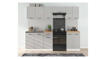 Кухня 240 см Junona Line BRW, кухонный гарнитур 2,4м Black Red White білий / світло-сірий глянець фото - Купить Кухни BLACK RED WHITE в эпицентре мебели GerborDesign.com.ua