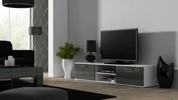 Тумба под телевизор SOHO Cama Meble RTV 180 S3 білий / сірий глянець фото - Купить Тумбы ТВ CAMA MEBLE в эпицентре мебели GerborDesign.com.ua