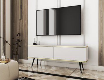 Тумба під телевізор Perfect Home Оро / Oro 2-дверна з чорними ніжками RTV135 білий фото - Купити Тумби ТВ PERFECT HOME в епіцентрі меблів GerborDesign.com.ua