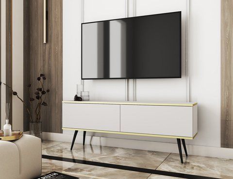 Тумба під телевізор Perfect Home Оро / Oro 2-дверна з чорними ніжками RTV135 білий фото - Купити Тумби ТВ PERFECT HOME в епіцентрі меблів GerborDesign.com.ua, Київ, Дніпро, Львів, Луцьк, Хмельницький