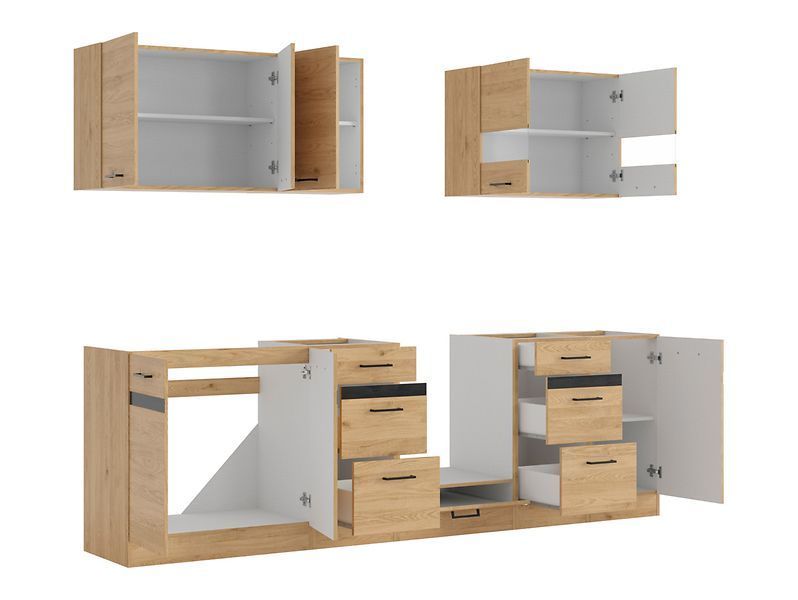 Кухня 260 см Junona Line BRW, кухонний гарнітур 2.6 м Black Red White дуб бернштайн фото - Купити Кухні BLACK RED WHITE в епіцентрі меблів GerborDesign.com.ua
