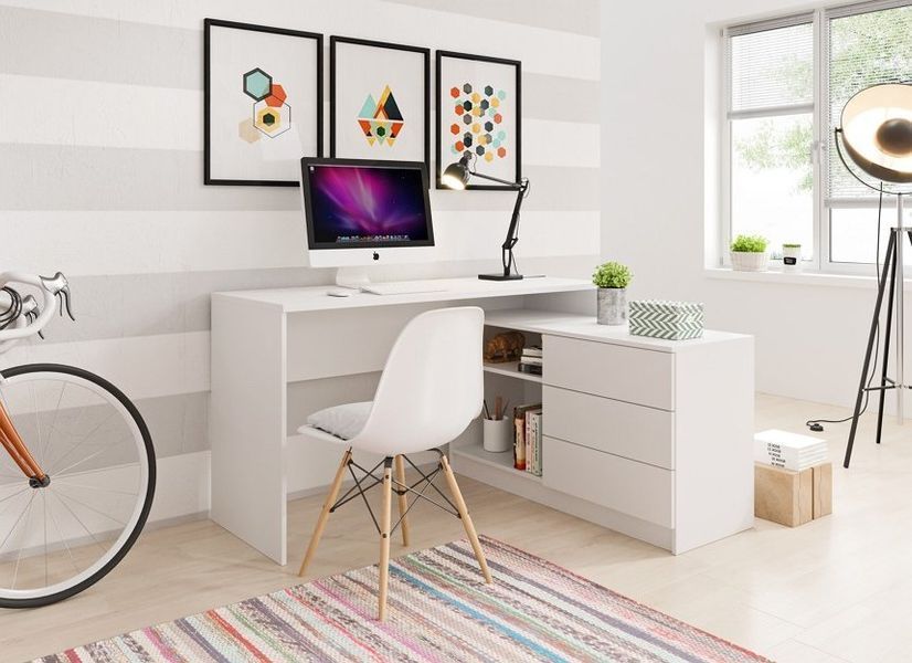 Стіл офісний письмовий Perfect Home Тео / Teo 3S/138 з 3 шухлядами білий фото - Купити Столи письмові PERFECT HOME в епіцентрі меблів GerborDesign.com.ua