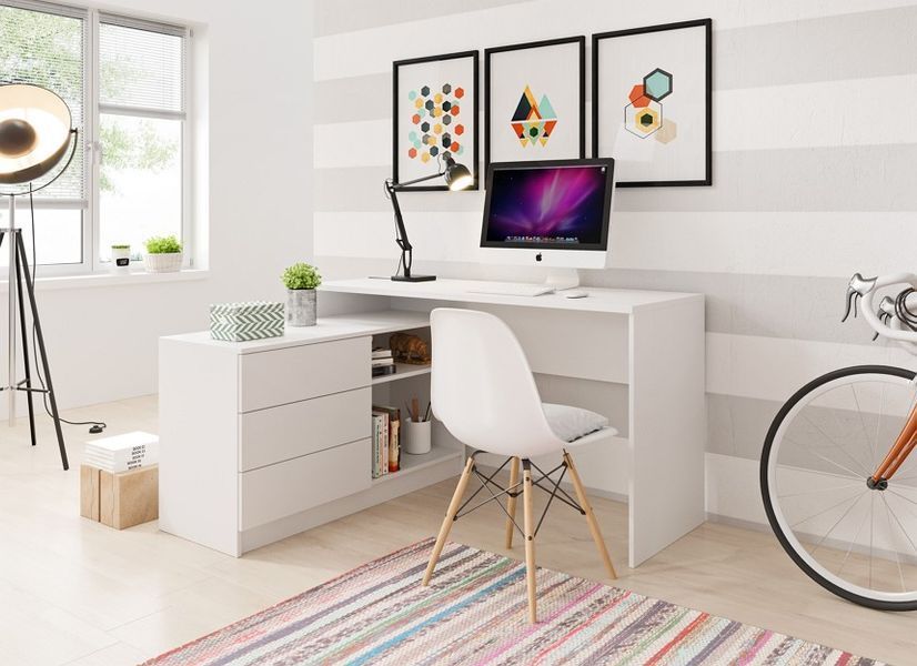 Стіл офісний письмовий Perfect Home Тео / Teo 3S/138 з 3 шухлядами білий фото - Купити Столи письмові PERFECT HOME в епіцентрі меблів GerborDesign.com.ua