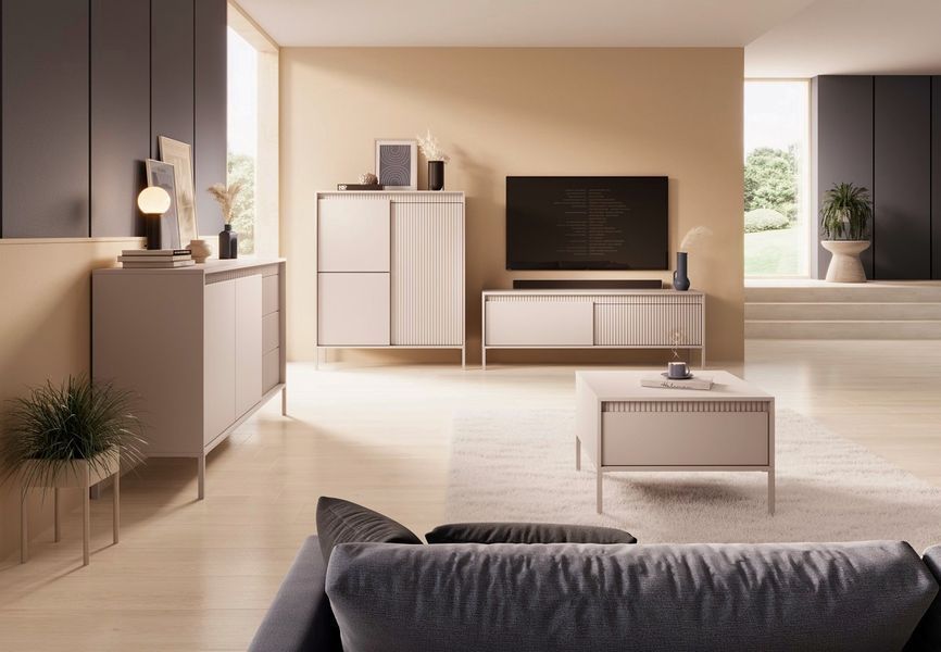 Комод високий Perfect Home Сенсо / Senso 3-дверний 3D бежевый фото - Купити Комоди PERFECT HOME в епіцентрі меблів GerborDesign.com.ua