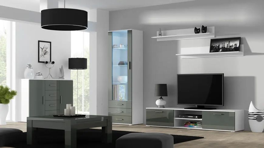 Тумба под телевизор SOHO Cama Meble RTV 180 S3 білий / сірий глянець фото - Купить Тумбы ТВ CAMA MEBLE в эпицентре мебели GerborDesign.com.ua