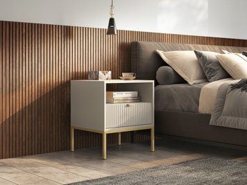 Тумба приліжкова Perfect Home Нова / Nova з 1 шухлядою і золотими ніжками S54 кашемір фото - Купити Тумби приліжкові PERFECT HOME в епіцентрі меблів GerborDesign.com.ua