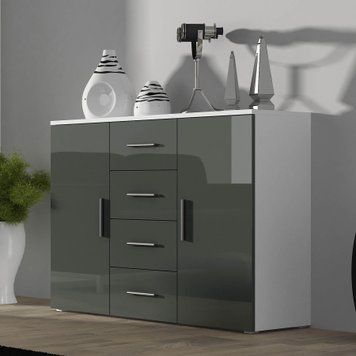 Комод SOHO Cama Meble S8/UNI білий / сірий глянець в інтер'єрі