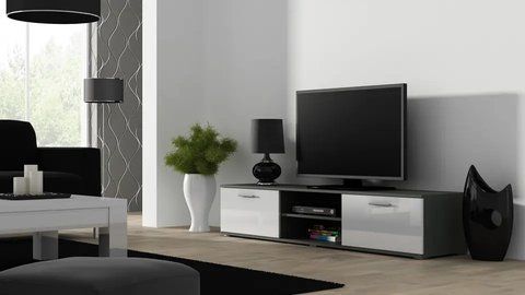 Тумба під телевізор SOHO Cama Meble RTV 180 S3 сірий / білий глянець фото - Купити Тумби ТВ CAMA MEBLE в епіцентрі меблів GerborDesign.com.ua, Київ, Дніпро, Львів, Луцьк, Хмельницький