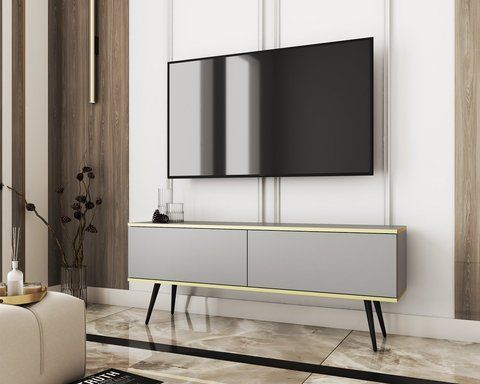 Тумба під телевізор Perfect Home Оро / Oro 2-дверна з чорними ніжками RTV135 сірий фото - Купити Тумби ТВ PERFECT HOME в епіцентрі меблів GerborDesign.com.ua, Київ, Дніпро, Львів, Луцьк, Хмельницький