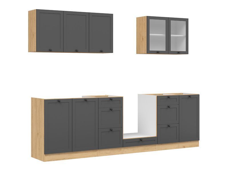 Кухня 260 см Junona Line BRW, кухонний гарнітур 2.6 м Black Red White дуб бернштайн / дуб сонома фото - Купити Кухні BLACK RED WHITE в епіцентрі меблів GerborDesign.com.ua