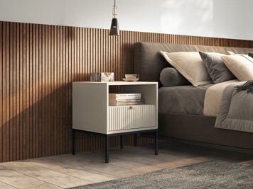 Тумба приліжкова Perfect Home Нова / Nova з 1 шухлядою і чорними ніжками S54 кашемір фото - Купити Тумби приліжкові PERFECT HOME в епіцентрі меблів GerborDesign.com.ua