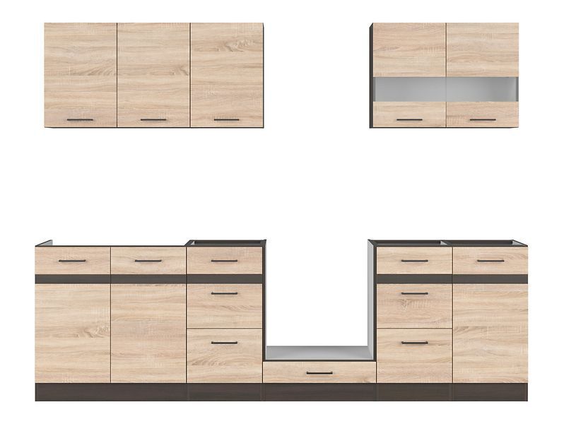 Кухня 260 см Junona Line BRW, кухонний гарнітур 2.6 м Black Red White венге / дуб сонома фото - Купити Кухні BLACK RED WHITE в епіцентрі меблів GerborDesign.com.ua
