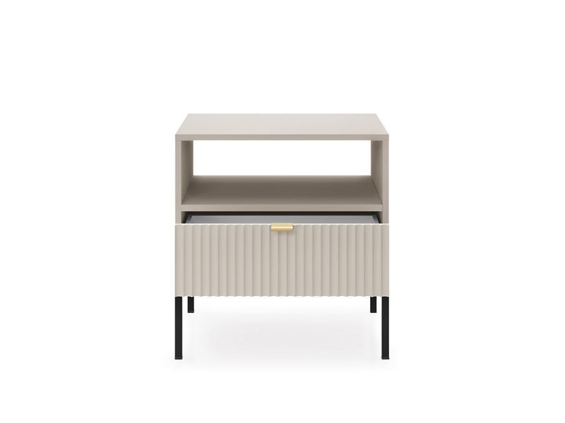 Тумба приліжкова Perfect Home Нова / Nova з 1 шухлядою і чорними ніжками S54 кашемір фото - Купити Тумби приліжкові PERFECT HOME в епіцентрі меблів GerborDesign.com.ua