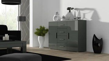 Комод SOHO Cama Meble S8/UNI сірий / сірий глянець фото - Купить Комоды CAMA MEBLE в эпицентре мебели GerborDesign.com.ua