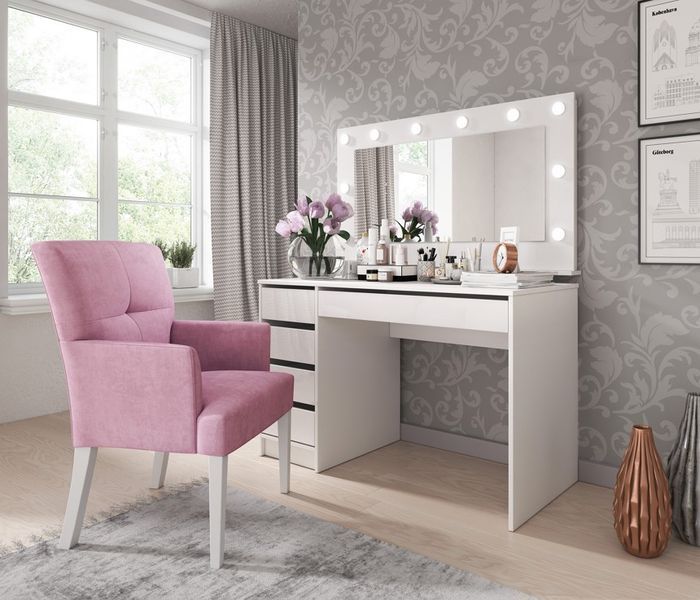 Стіл туалетний письмовий Perfect Home Ада / Ada 5S/120 з 5 шухядами білий глянець фото - Купити Туалетні столики PERFECT HOME в епіцентрі меблів GerborDesign.com.ua