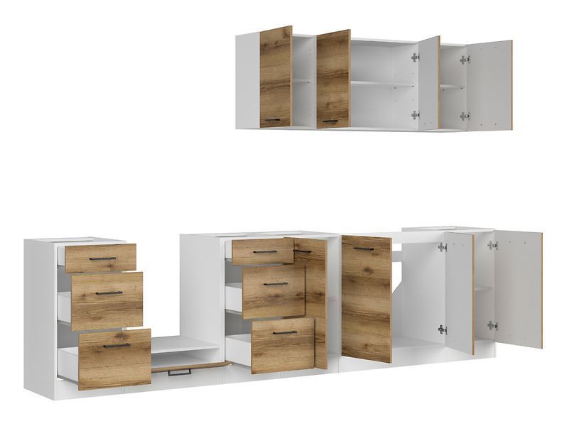 Кухня 300 см Junona Line BRW, кухонний гарнітур 3 м Black Red White білий / світлий дуб делано фото - Купити Кухні BLACK RED WHITE в епіцентрі меблів GerborDesign.com.ua