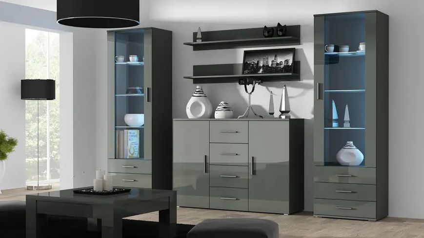 Комод SOHO Cama Meble S8/UNI сірий / сірий глянець фото - Купити Комоди CAMA MEBLE в епіцентрі меблів GerborDesign.com.ua