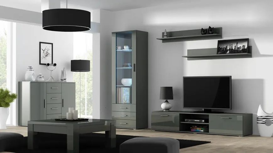 Комод SOHO Cama Meble S8/UNI сірий / сірий глянець фото - Купити Комоди CAMA MEBLE в епіцентрі меблів GerborDesign.com.ua