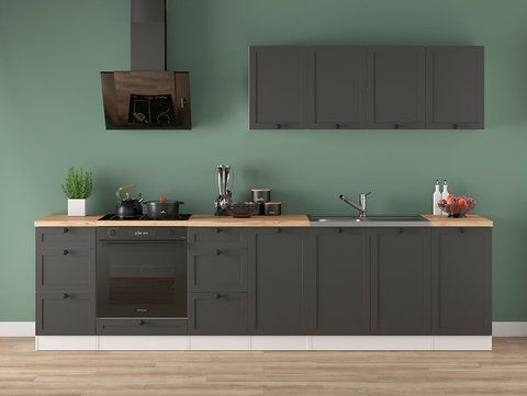 Кухня 300 см Junona Line BRW, кухонный гарнитур 3 м Black Red White белый / графит фото - Купить Кухни BLACK RED WHITE в эпицентре мебели GerborDesign.com.ua