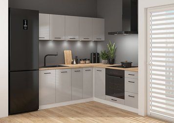 Угловая кухня 200x200 см Junona Line BRW, кухонный угловой гарнитур 2x2 м Black Red White білий / світло-сірий глянець фото - Купить Кухни BLACK RED WHITE в эпицентре мебели GerborDesign.com.ua