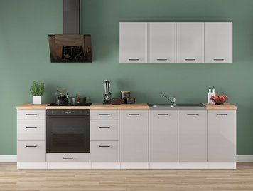 Кухня 300 см Junona Line BRW, кухонный гарнитур 3 м Black Red White білий / світло-сірий глянець фото - Купить Кухни BLACK RED WHITE в эпицентре мебели GerborDesign.com.ua