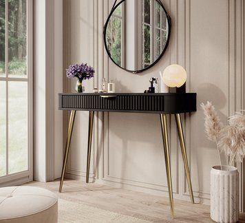 Стіл туалетний Perfect Home Ланте / Lante 1S/100 з 1 шухлядою і золотими ніжками чорний фото - Купити Туалетні столики PERFECT HOME в епіцентрі меблів GerborDesign.com.ua