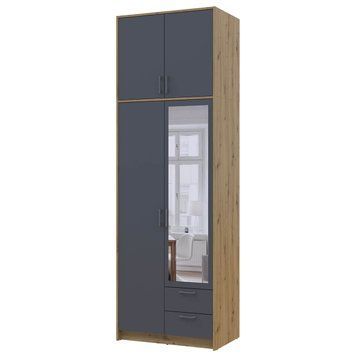 Шкаф с зеркалом и высокой антресолью Ронди Doros (Дорос) 2 ДСП 82х52х260 см дуб артизан / графит фото - Купить Шкафы DOROS | ДОРОС в эпицентре мебели GerborDesign.com.ua