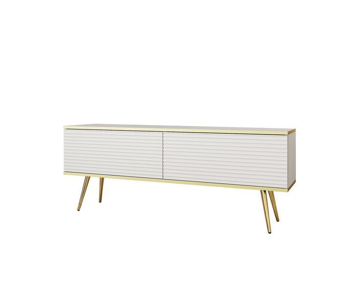 Тумба под телевизор Perfect Home Оро / Oro 2-дверная с золотыми ножками RTV135 MDF белый фото - Купить Тумбы ТВ PERFECT HOME в эпицентре мебели GerborDesign.com.ua