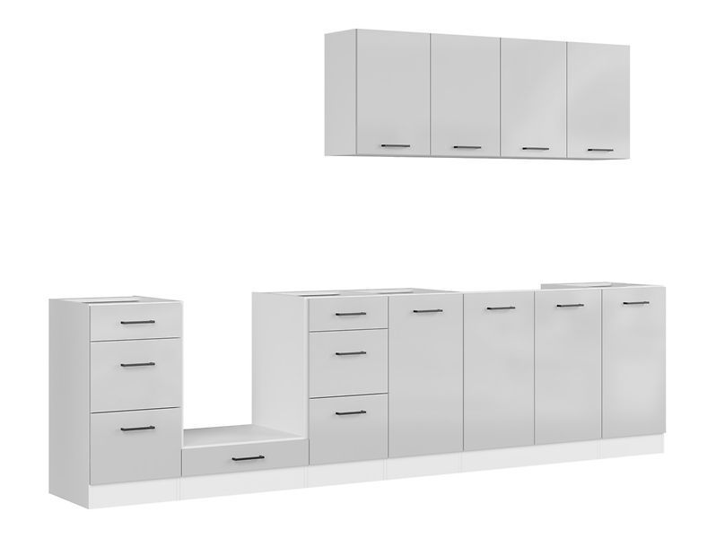 Кухня 300 см Junona Line BRW, кухонный гарнитур 3 м Black Red White білий / світло-сірий глянець фото - Купить Кухни BLACK RED WHITE в эпицентре мебели GerborDesign.com.ua