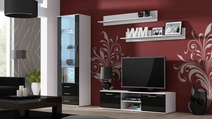 Тумба под телевизор SOHO Cama Meble RTV 140 S4 білий / чорний глянець фото - Купить Тумбы ТВ CAMA MEBLE в эпицентре мебели GerborDesign.com.ua, Киев, Днепр, Львов, Луцк, Хмельницкий