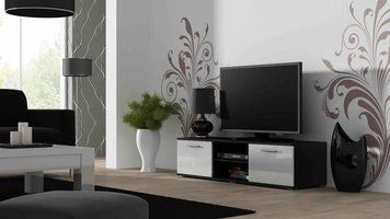 Тумба под телевизор SOHO Cama Meble RTV 140 S4 чорний / білий глянець фото - Купить Тумбы ТВ CAMA MEBLE в эпицентре мебели GerborDesign.com.ua