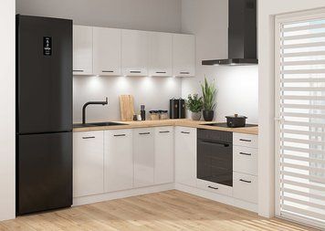 Угловая кухня 200x200 см Junona Line BRW, кухонный угловой гарнитур 2x2 м Black Red White білий / меловий глянець фото - Купить Кухни BLACK RED WHITE в эпицентре мебели GerborDesign.com.ua