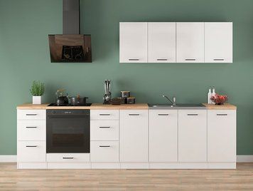 Кухня 300 см Junona Line BRW, кухонный гарнитур 3 м Black Red White белый меловой глянец фото - Купить Кухни BLACK RED WHITE в эпицентре мебели GerborDesign.com.ua