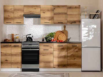 Кухня 230 см Junona Line BRW, кухонный гарнитур 2,3 м Black Red White білий / світлий дуб делано фото - Купить Кухни BLACK RED WHITE в эпицентре мебели GerborDesign.com.ua