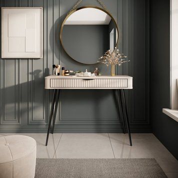 Стіл туалетний Perfect Home Ланте / Lante 1S/100 з 1 шухлядою і чорними ніжками бежевый фото - Купити Туалетні столики PERFECT HOME в епіцентрі меблів GerborDesign.com.ua