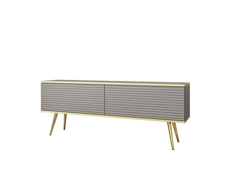Тумба під телевізор Perfect Home Оро / Oro 2-дверна з золотими ніжками RTV135 MDF сірий фото - Купити Тумби ТВ PERFECT HOME в епіцентрі меблів GerborDesign.com.ua