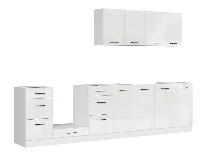 Кухня 300 см Junona Line BRW, кухонний гарнітур 3 м Black Red White білий / білий крейдяний глянець фото - Купити Кухні BLACK RED WHITE в епіцентрі меблів GerborDesign.com.ua