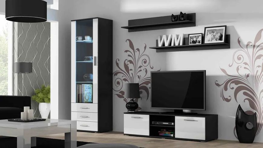 Тумба под телевизор SOHO Cama Meble RTV 140 S4 чорний / білий глянець фото - Купить Тумбы ТВ CAMA MEBLE в эпицентре мебели GerborDesign.com.ua, Киев, Днепр, Львов, Луцк, Хмельницкий
