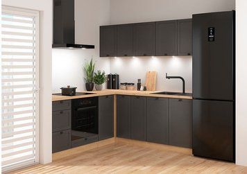 Угловая кухня 200x200 см Junona Line BRW, кухонный угловой гарнитур 2x2 м Black Red White дуб бернштайн / графіт фото - Купить Кухни BLACK RED WHITE в эпицентре мебели GerborDesign.com.ua