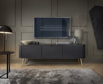 Тумба під телевізор Perfect Home Зова / Zova 3-дверна з золотими ніжками RTV168 чорний фото - Купити Тумби ТВ PERFECT HOME в епіцентрі меблів GerborDesign.com.ua