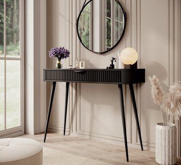Стіл туалетний Perfect Home Ланте / Lante 1S/100 з 1 шухлядою і чорними ніжками чорний фото - Купити Туалетні столики PERFECT HOME в епіцентрі меблів GerborDesign.com.ua