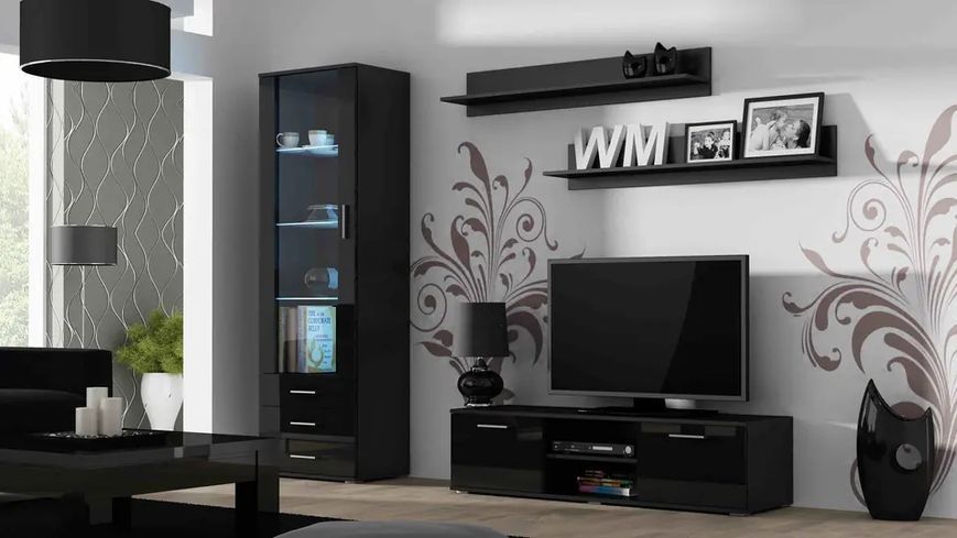 Тумба під телевізор SOHO Cama Meble RTV 140 S4 чорний / чорний глянець фото - Купити Тумби ТВ CAMA MEBLE в епіцентрі меблів GerborDesign.com.ua