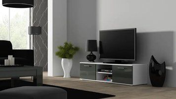 Тумба под телевизор SOHO Cama Meble RTV 140 S4 білий / сірий глянець фото - Купить Тумбы ТВ CAMA MEBLE в эпицентре мебели GerborDesign.com.ua
