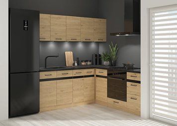 Угловая кухня 200x200 см Junona Line BRW, кухонный угловой гарнитур 2x2 м Black Red White дуб бернштайн фото - Купить Кухни BLACK RED WHITE в эпицентре мебели GerborDesign.com.ua
